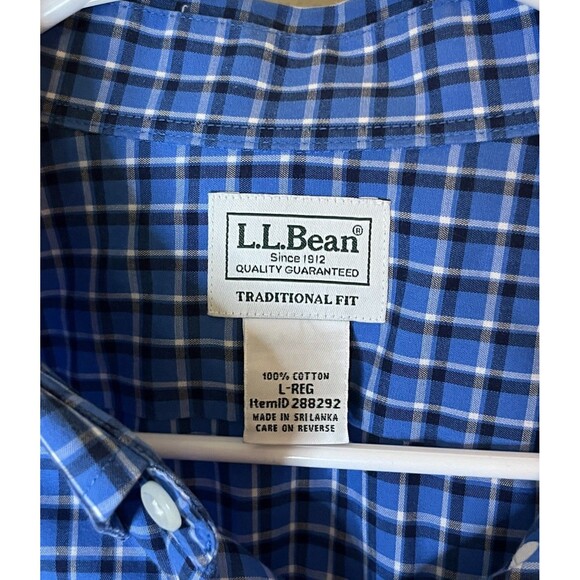 L.L.Bean Men’s Large Blue Plaid Traditional Fit Button Down Shirt 100% Cotton - Picture 2 of 4